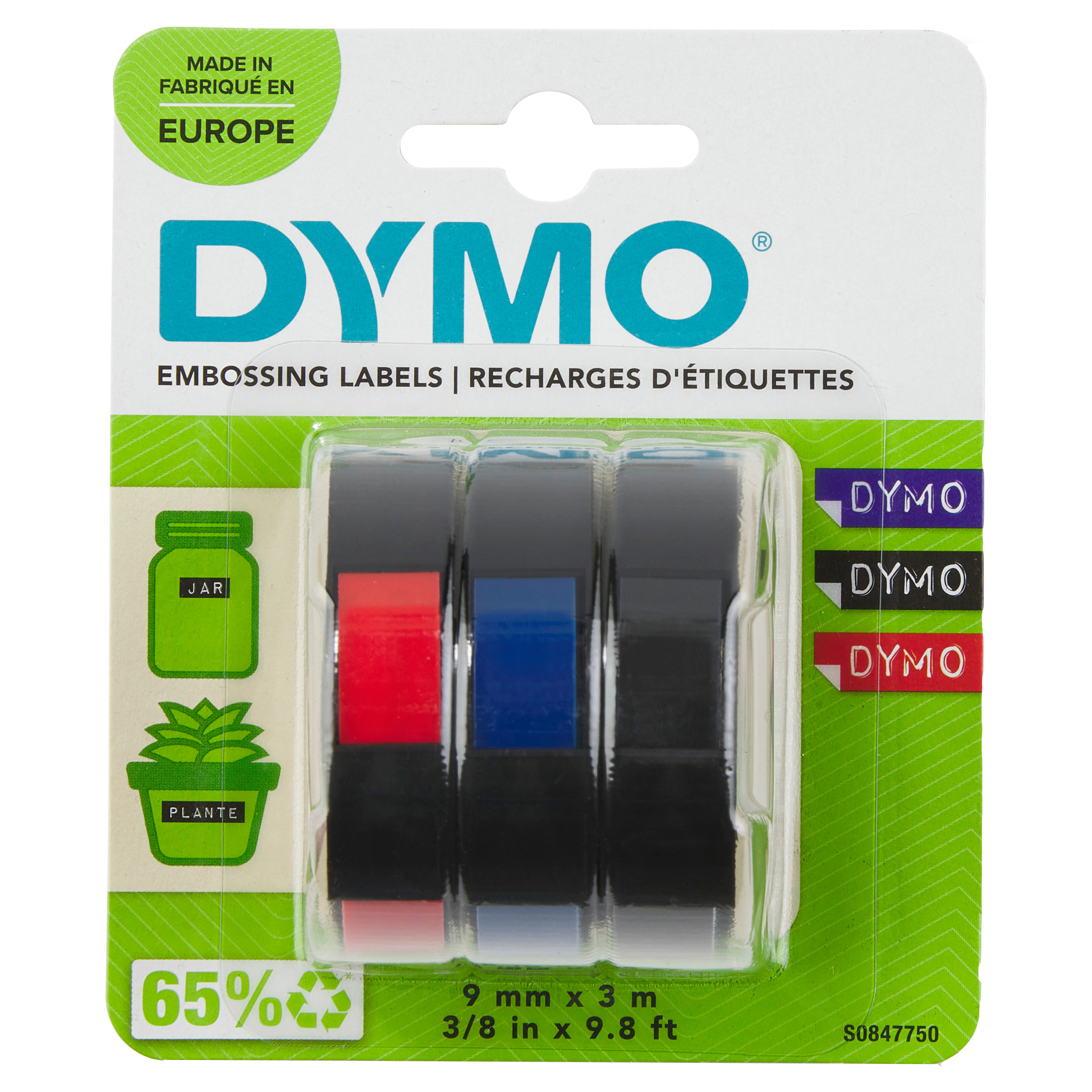 DYMO Prägebänder 3D 13151 S0847750, 9 mm, farbig sortiert, 3 St.