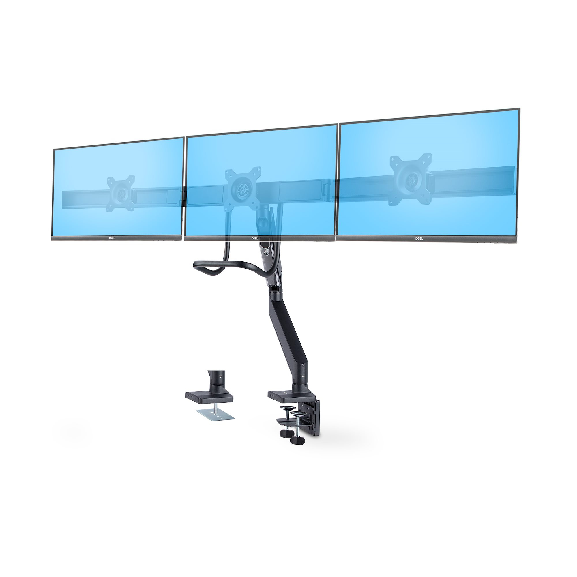 TRIPLE MONITOR DESK MOUNT CROSSBAR DESIGN UP TO 27IN SCREE
