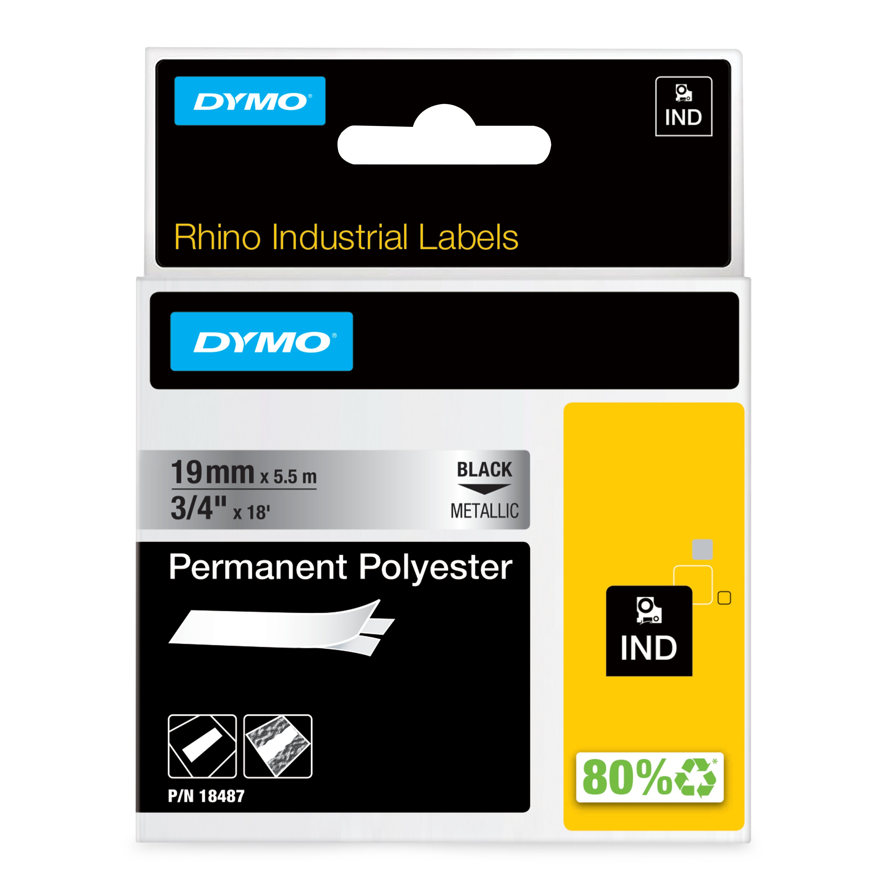 DYMO Schriftband RHINO 18487, 19 mm, schwarz auf silber, 1 St.