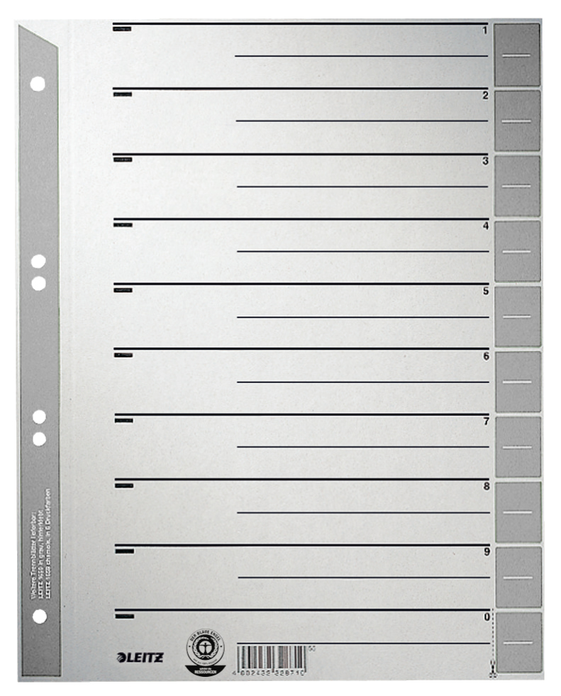 LEITZ Trennblätter 1652 DIN A4 1-0 grau, 230 g/qm, 100 St.