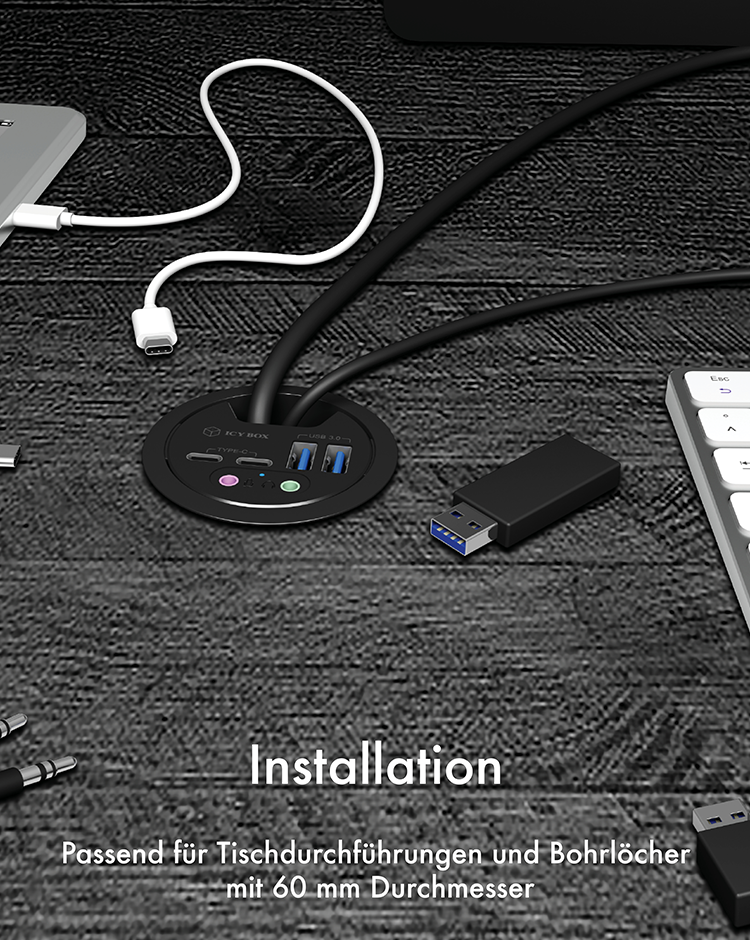 Hub 4-Port IcyBox USB 3.0 IB-HUB1403B Tischeinbau