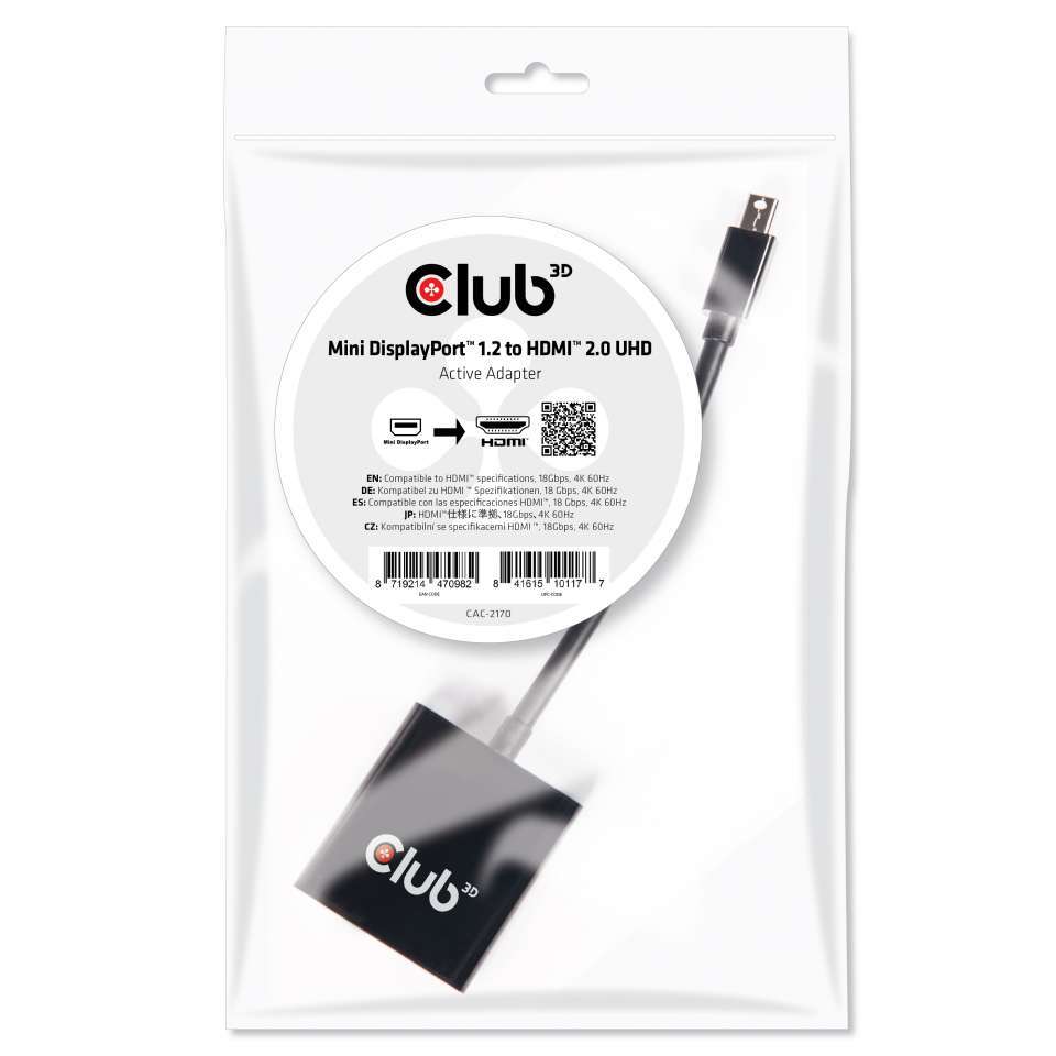 Club3D Adapter MiniDisplayPort > HDMI 2.0 3D 4K60Hz aktiv Polybeutel