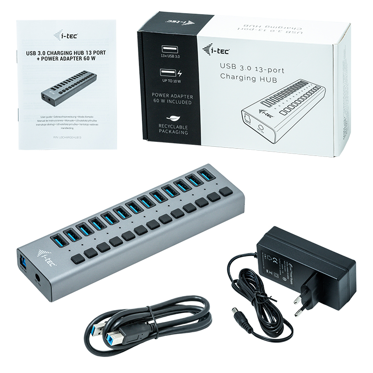 I-TEC USB 3.0 Charging HUB 13port port mit externem Netzadapter 60W 13x USB Ladeport fuer Tablets Notebooks Ultrabooks PC
