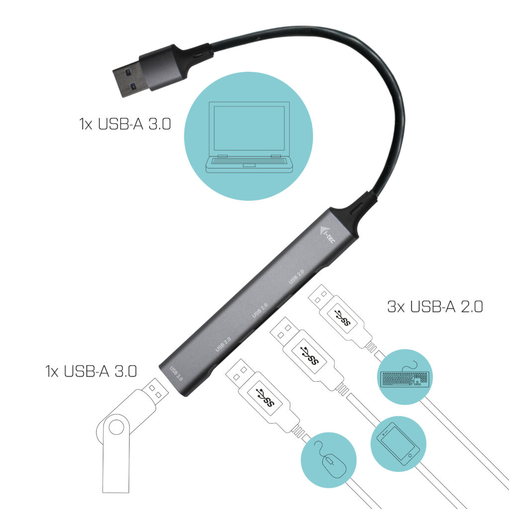 USB 3.0 METAL HUB 1X USB 3.0 + 3X USB 2.0