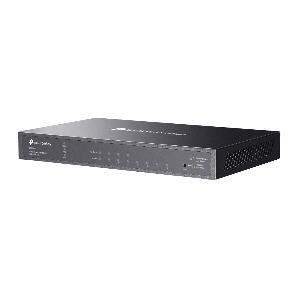 TP-LINK SG2008P Omada 8-Port Gigabit Smart Switch 8× Gigabit RJ45 ports (1 PD port) VLAN ACL QoS IGMP Snooping Fanless
