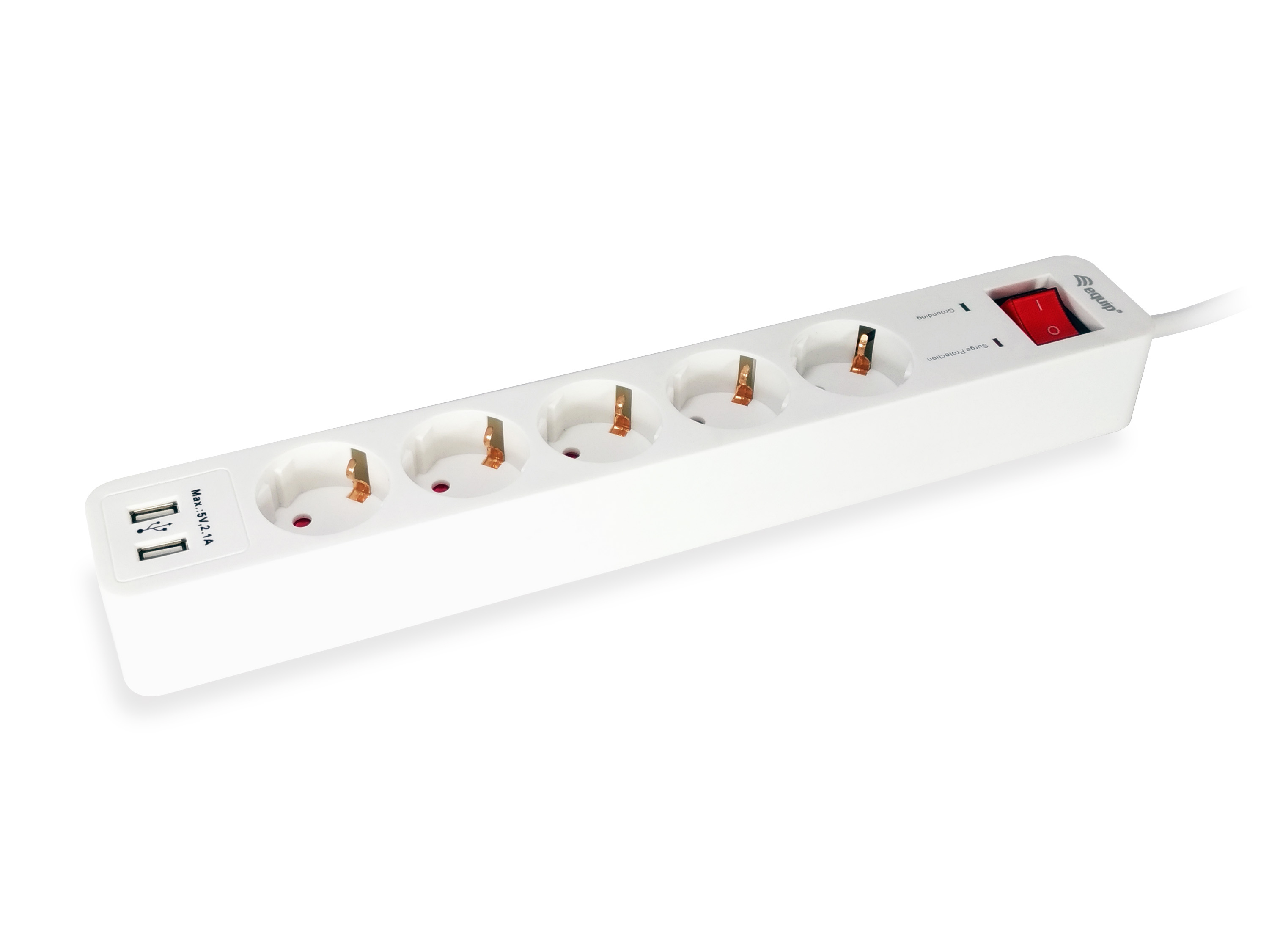 Equip Steckdosenleiste 5xSchuko/2xUSBA+Switch->St.90°CL ÜSS