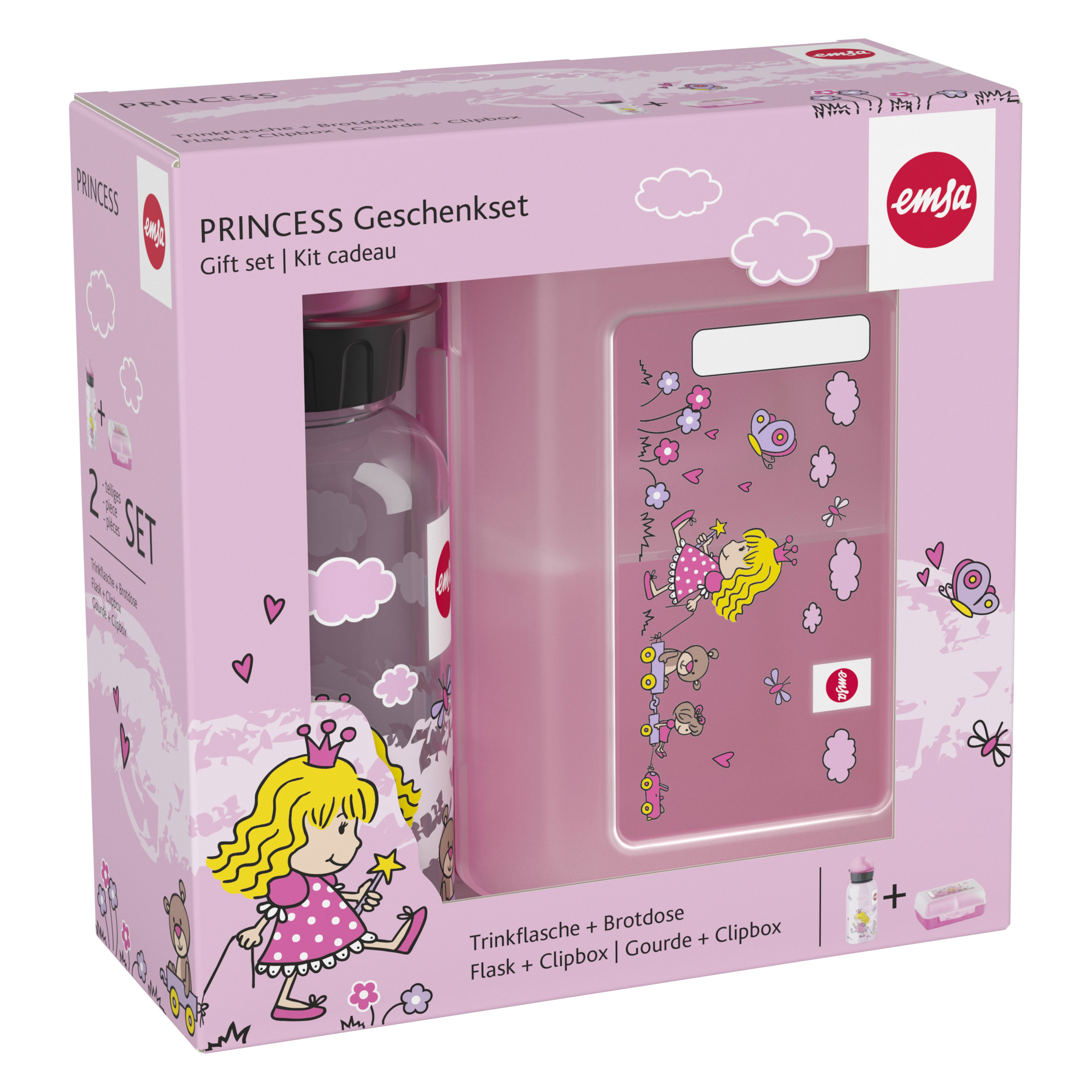 emsa Kinder Trinkflasche & Lunchbox Prinzessin transparent, 1 Set