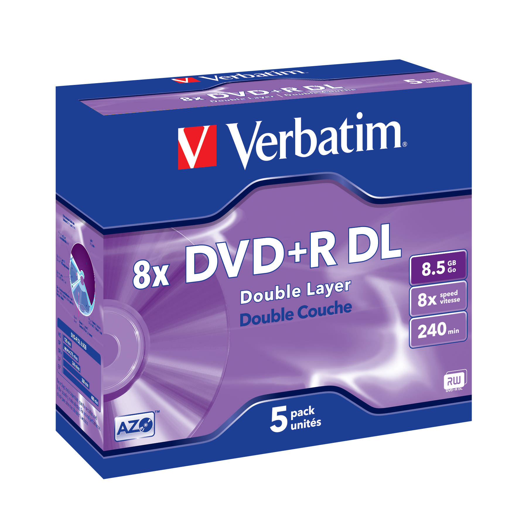 Verbatim VB-DPD55JC DVD+R DL 8,5 GB 5 Stück Jewel Case mattsilber