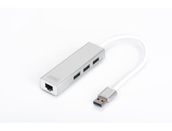 DIGITUS USB-Hub 3-Port 3.0->3xA3.0 1xLAN integr. Kabel we
