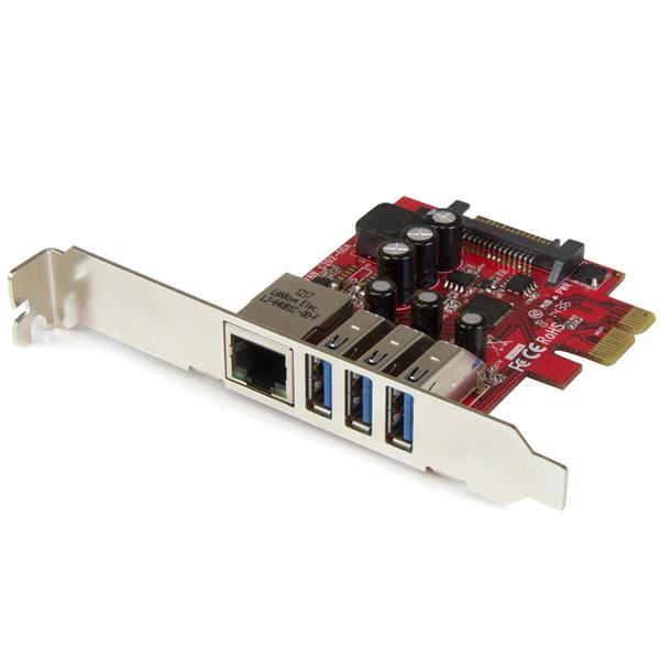 StarTech.com 3-Port PCI Express USB 3.0 Karte mit Gigabit Ethernet 5 Gbit/s Rot