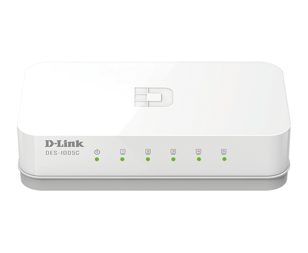 D-LINK DES-1005C 5-Port Fast Ethernet unmanaged Switch 5x 100Base-TX lüfterlos weiss