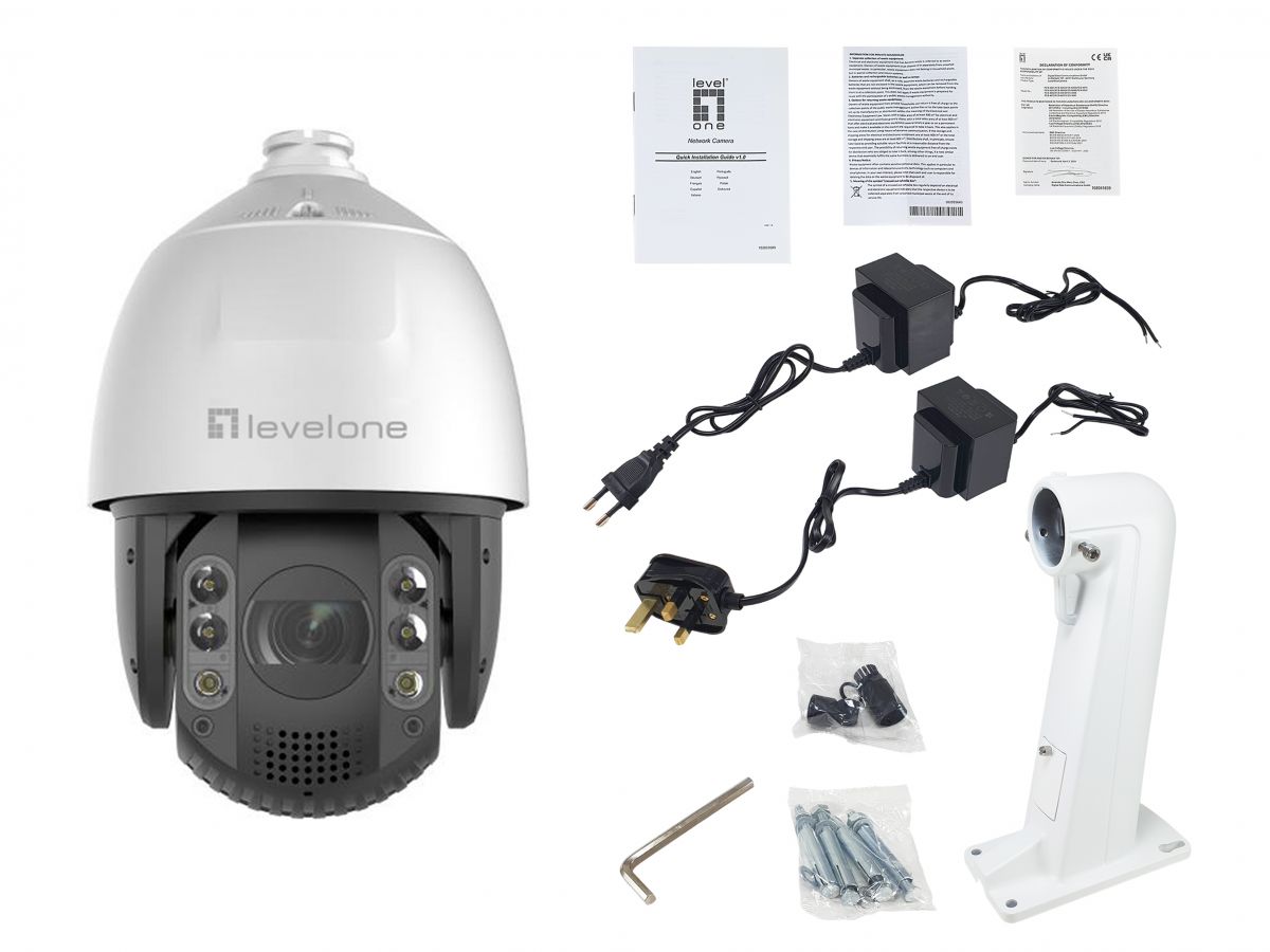 LevelOne IPCam32xZ PTZ Dome Out 4MP/H.265/IR/ 20W/PoE/IP66