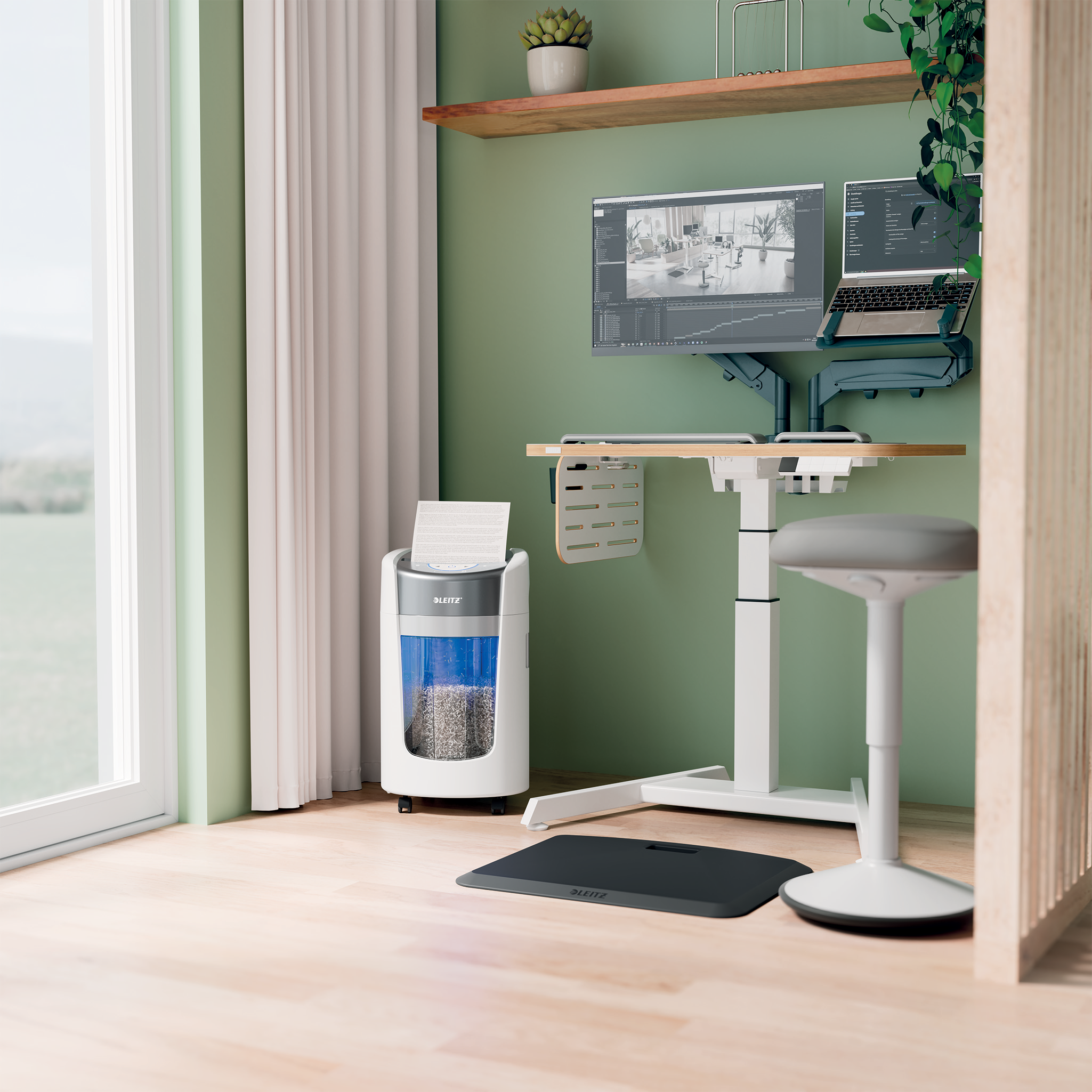 LEITZ IQ OptiMax Home Office 225 Aktenvernichter mit Partikelschnitt P-5, 2 x 15 mm, bis 6 Blatt, weiß