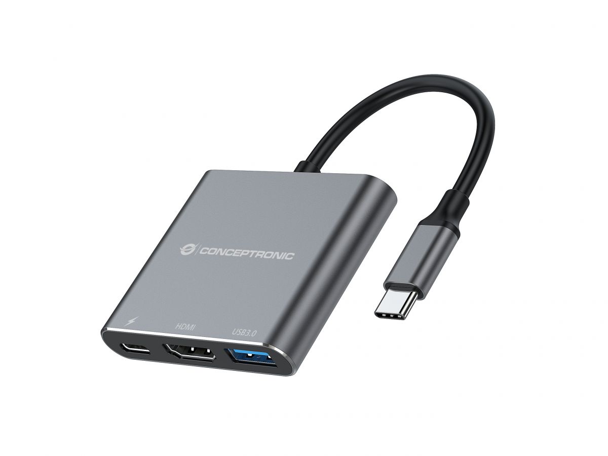 CONCEPTRONIC 3-1 Dock USB-C->HDMI/USB-A/100WPD 25cm gr