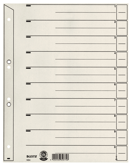 LEITZ Trennblätter 1654 DIN A4 1-0 grau, 200 g/qm, 100 St.