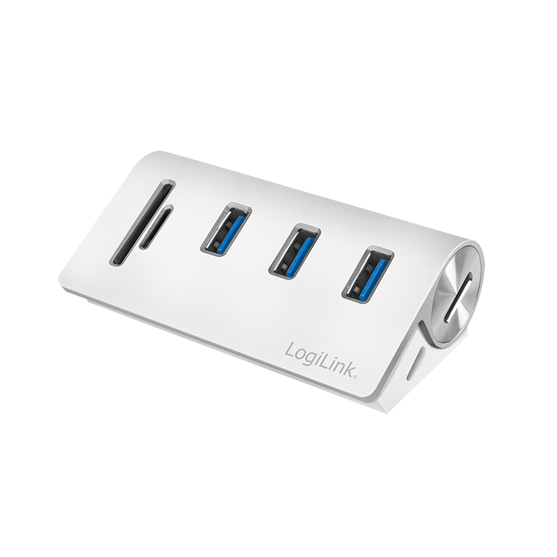 LogiLink USB 3.0-Hub 3-Port silber m. Kartenleser
