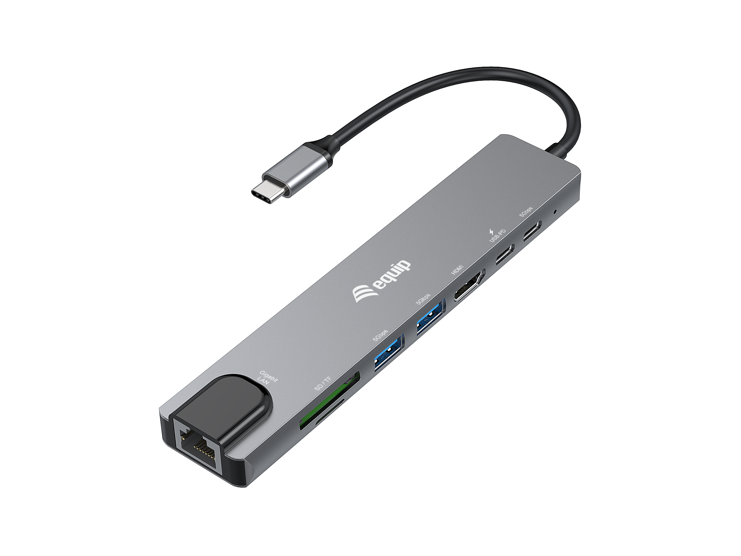 Equip Adapter USB-C->HDMI/GbE/2xUSB-A/+ 4K/ 30Hz 0.25m Alu.