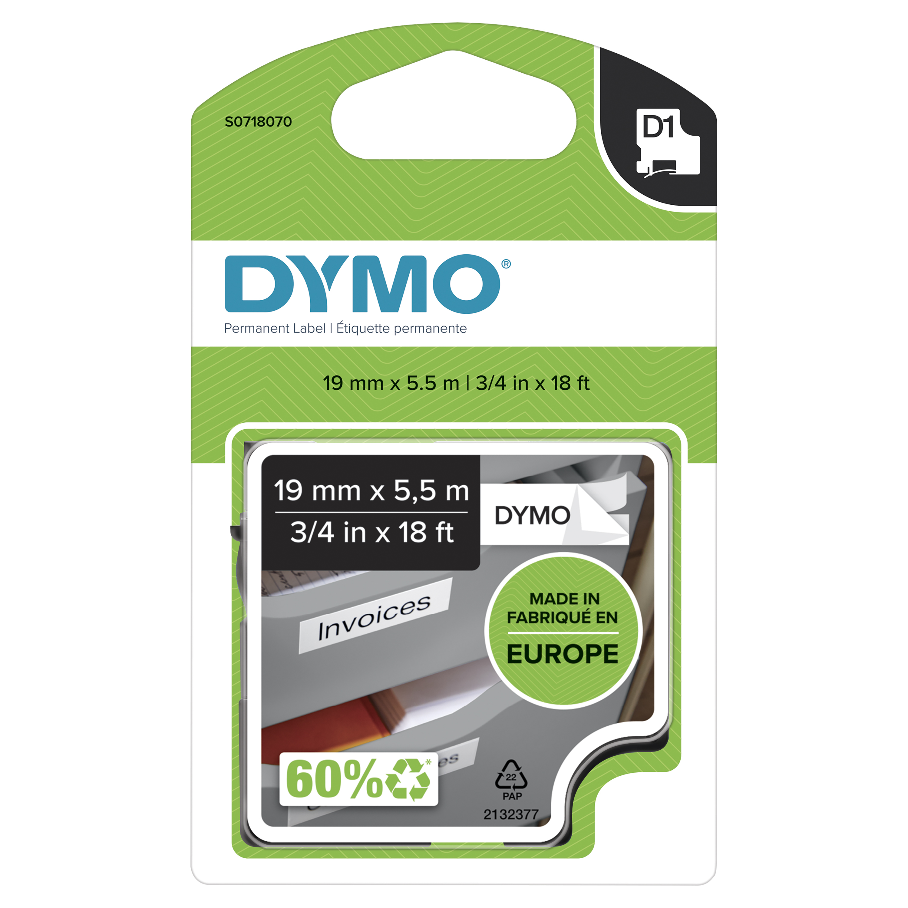 DYMO Schriftband D1 16960 S0718070, 19 mm, schwarz auf weiß, 1 St.