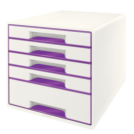 LEITZ Schubladenbox WOW Cube perlweiß/violett 52142062, DIN A4 mit 5 Schubladen, 1 St.