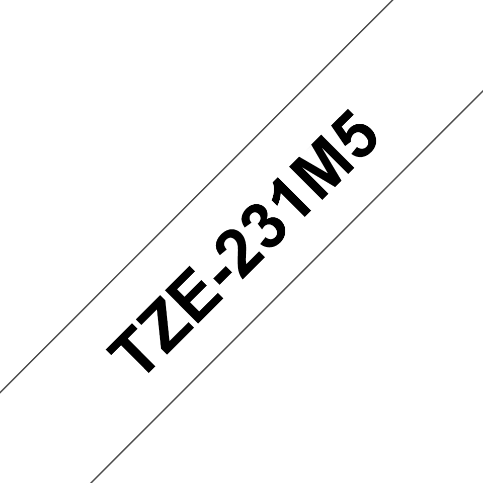 TZE231 LAMINATED TAPES 12MM 8M BLACK ON WHITE BACKGROUND (5 PAC