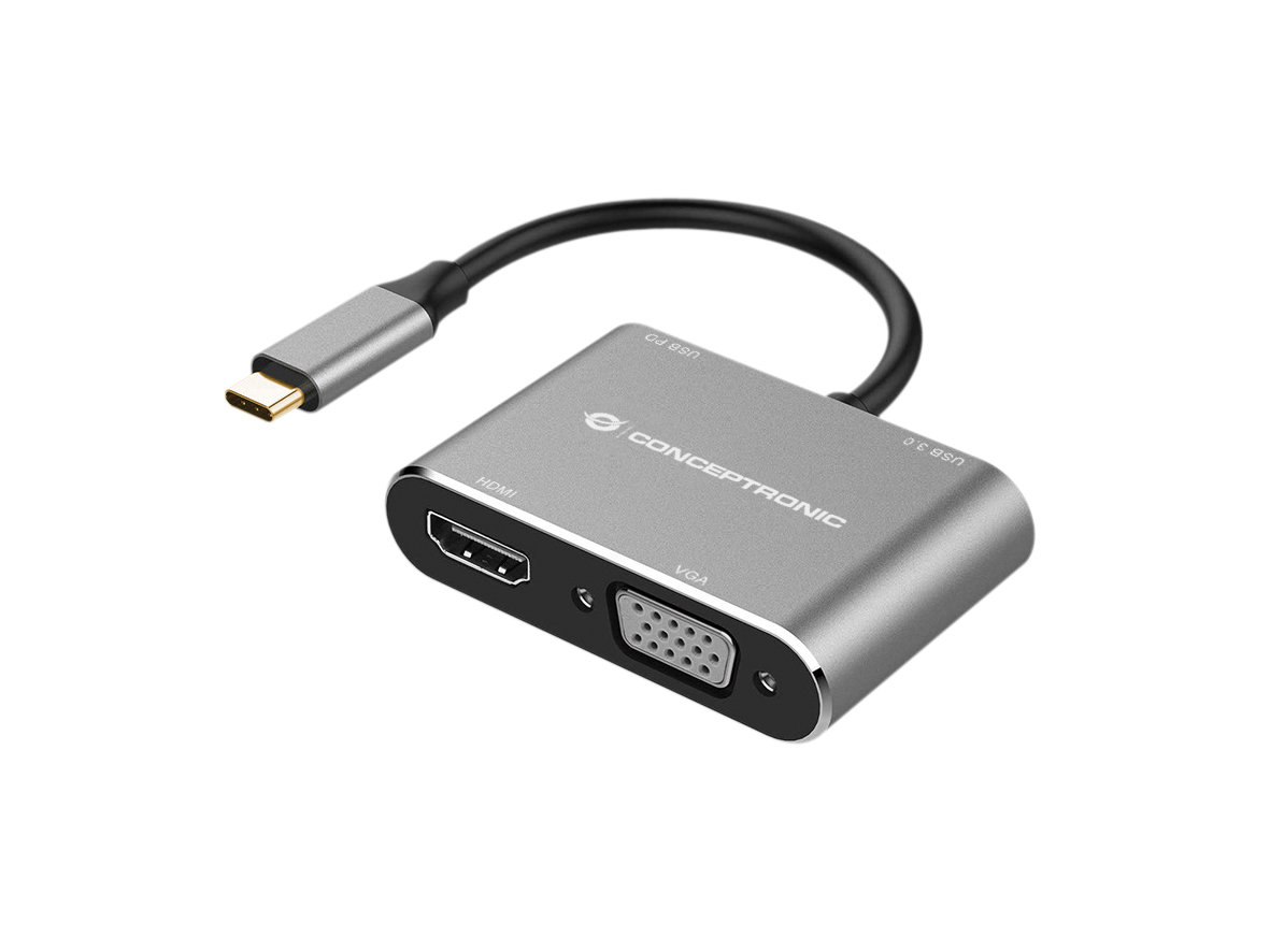CONCEPTRONIC 4-1 Dock USB-C->HDMI/USB-A/VGA/100WPD 15cm gr