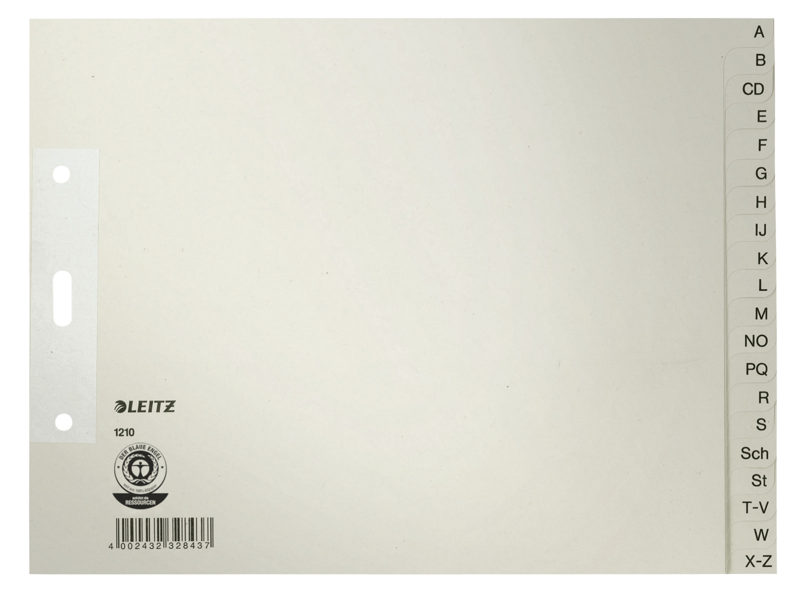 LEITZ Ordnerregister 1210 DIN A4+ Halbformat, Überbreite A-Z grau 20-teilig, 1 Satz