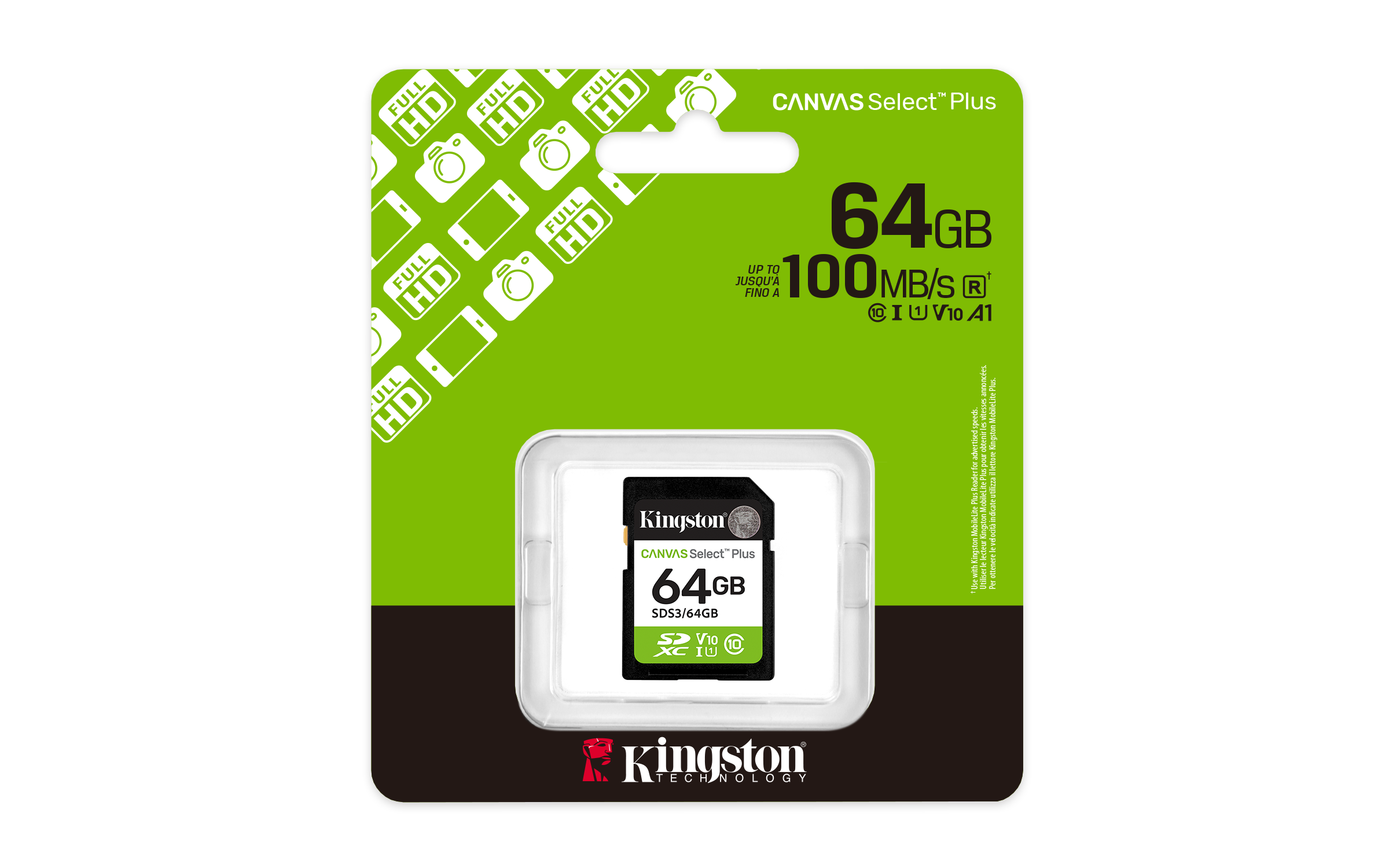 KINGSTON 64GB SDXC Canvas Select Plus Gen3 100MB/s C10 UHS-I U1 V10