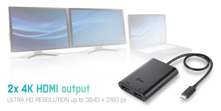 I-TEC USB C auf Dual HDMI Port VideoAdapter 2x HDMI Port 4K Ultra HD kompatibel mit Thunderbolt 3