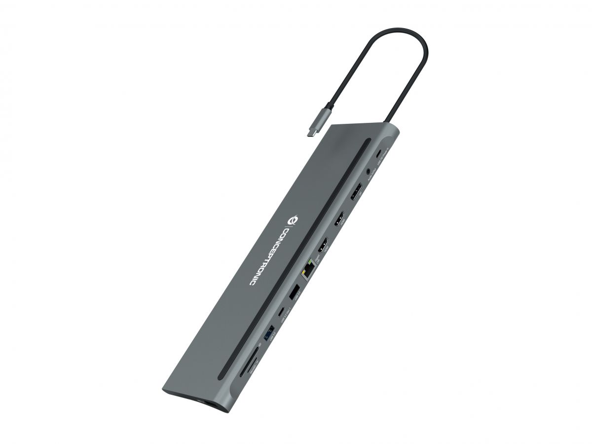 CONCEPTRONIC 12-1 Dock USB-C->2xHDMI/3xUSB-A/DP/+ 18cm gr