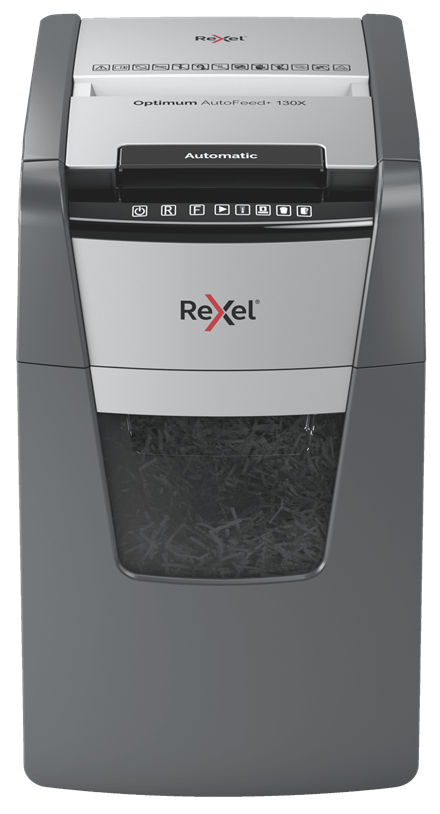 Rexel Optimum AutoFeed+ 130X Aktenvernichter mit Partikelschnitt P-4, 4 x 28 mm, bis 130 Blatt, schwarz