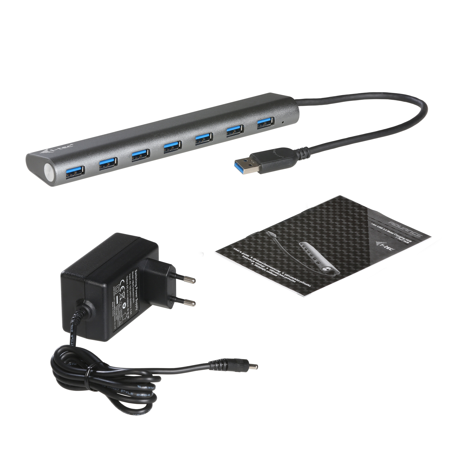 I-TEC USB 3.0 Metal Charging HUB 7port port mit externem Netzadapter 7x USB Ladeport. Fuer Tablets Notebooks Ultrabooks PC