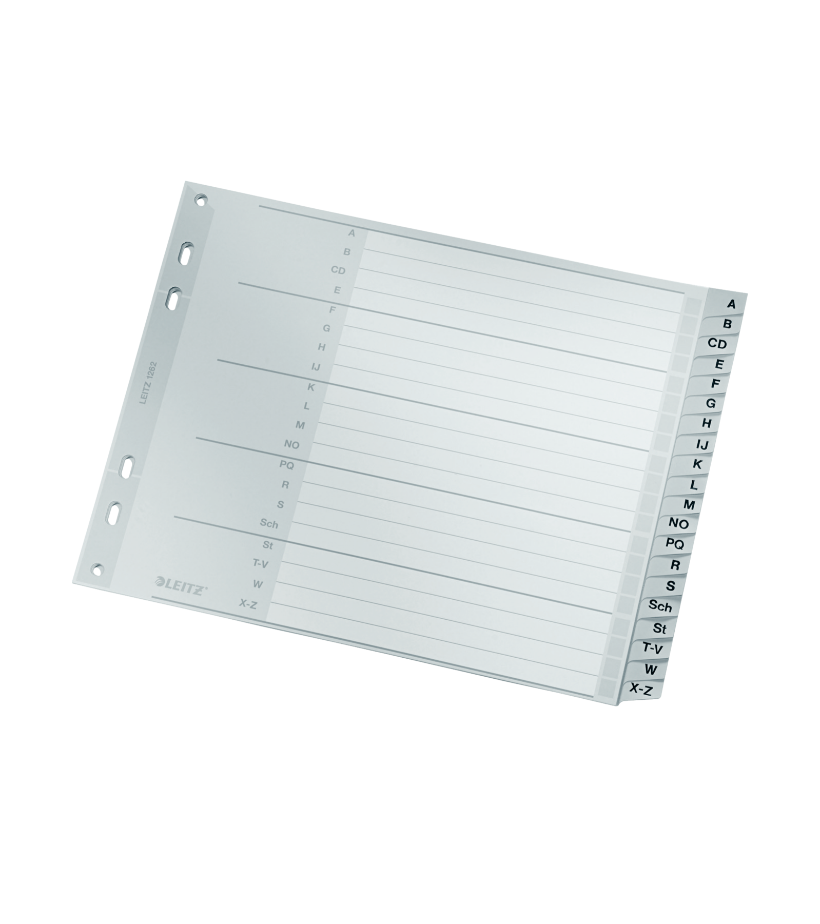 LEITZ Ordnerregister 1262 DIN A4 Halbformat, Überbreite A-Z grau 20-teilig, 1 Satz