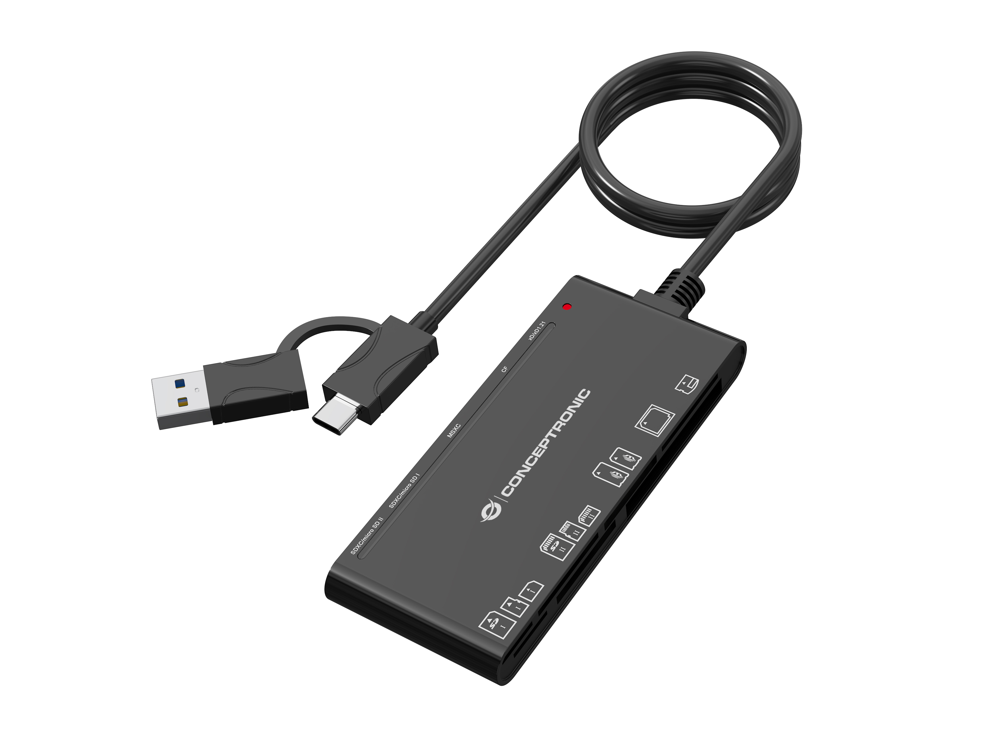 CONCEPTRONIC Kartenleser USB-A/-C3.2->7-in-1 schwarz
