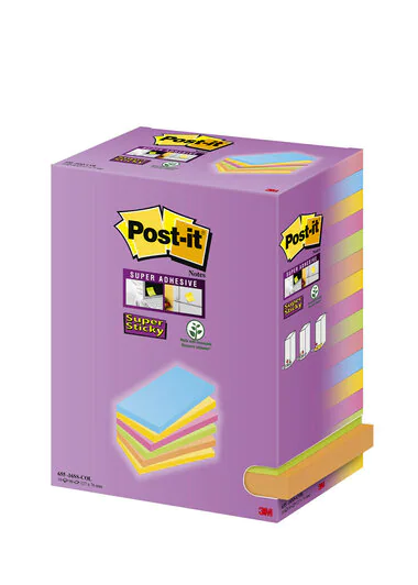 Post-it® Super Sticky Notes Carnival Haftnotizen extrastark farbsortiert, 16 Blöcke
