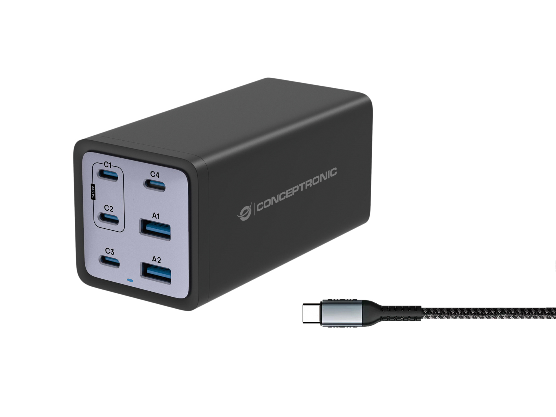 CONCEPTRONIC Ladegerät 6Port GaN 4xUSB-C/2xA200WPD3.1/PPS sw