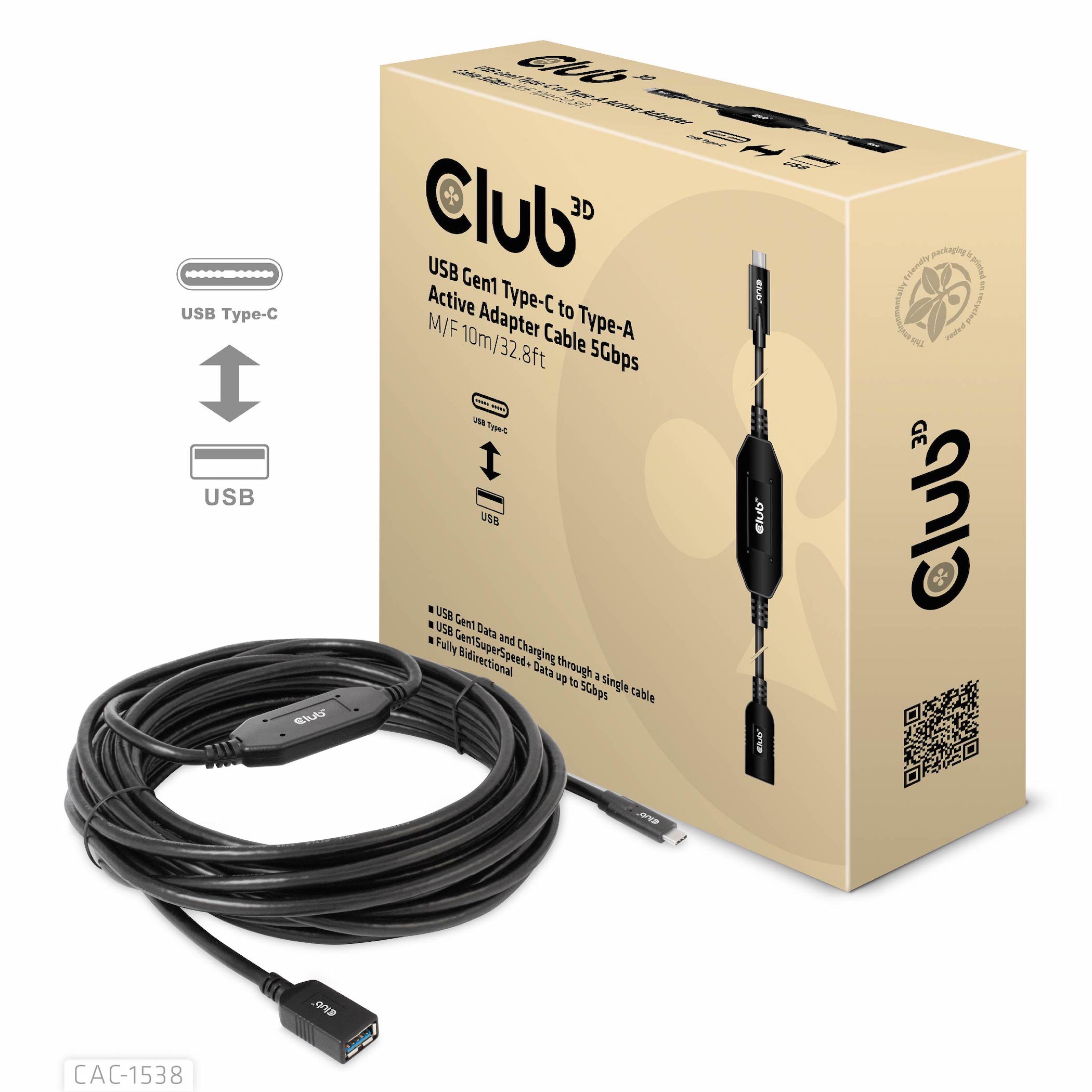 Club3D Kabel USB 3.2 Typ C  USB Typ A 5Gbps St/Bu 10m retail