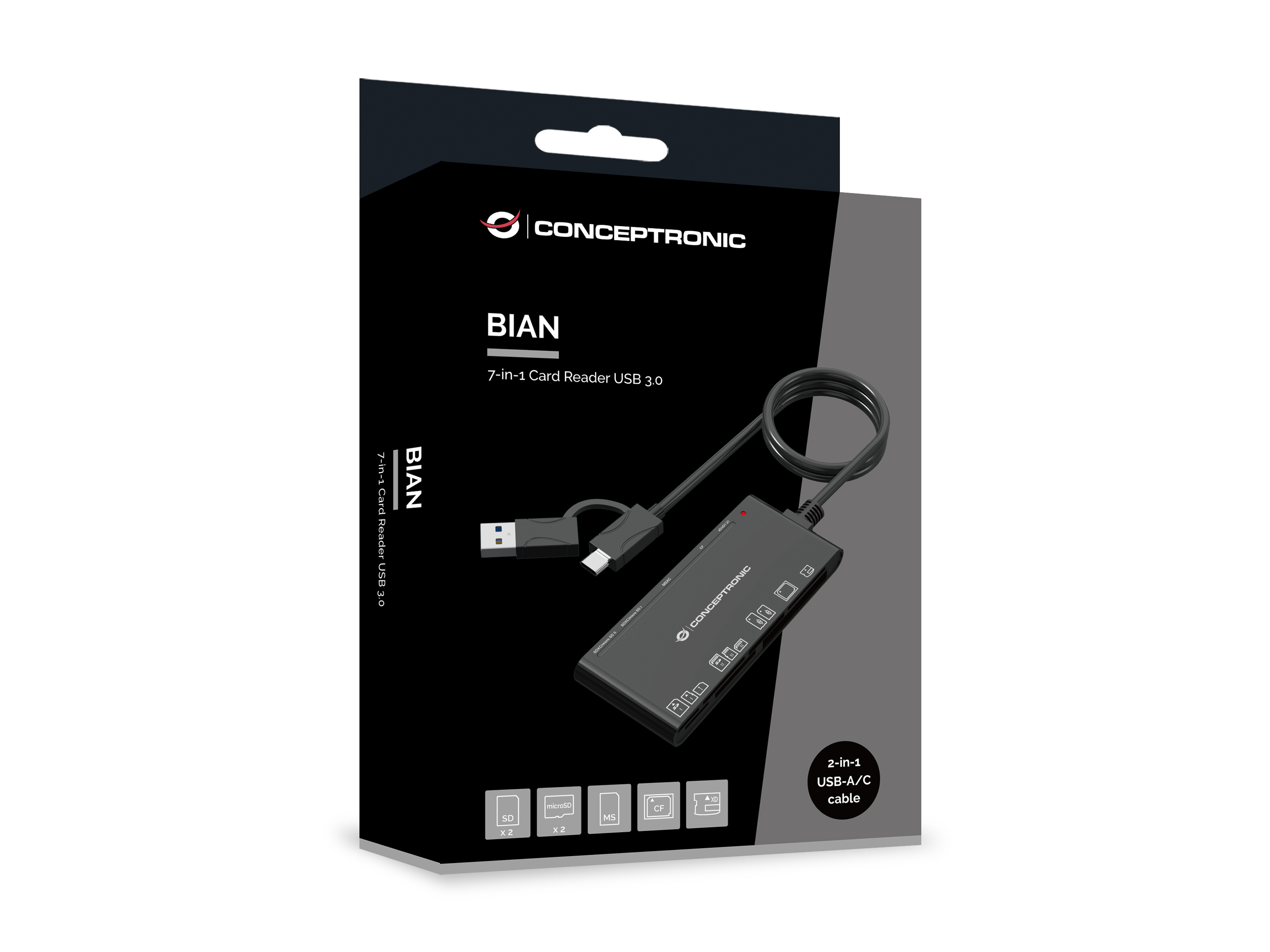 CONCEPTRONIC Kartenleser USB-A/-C3.2->7-in-1 schwarz