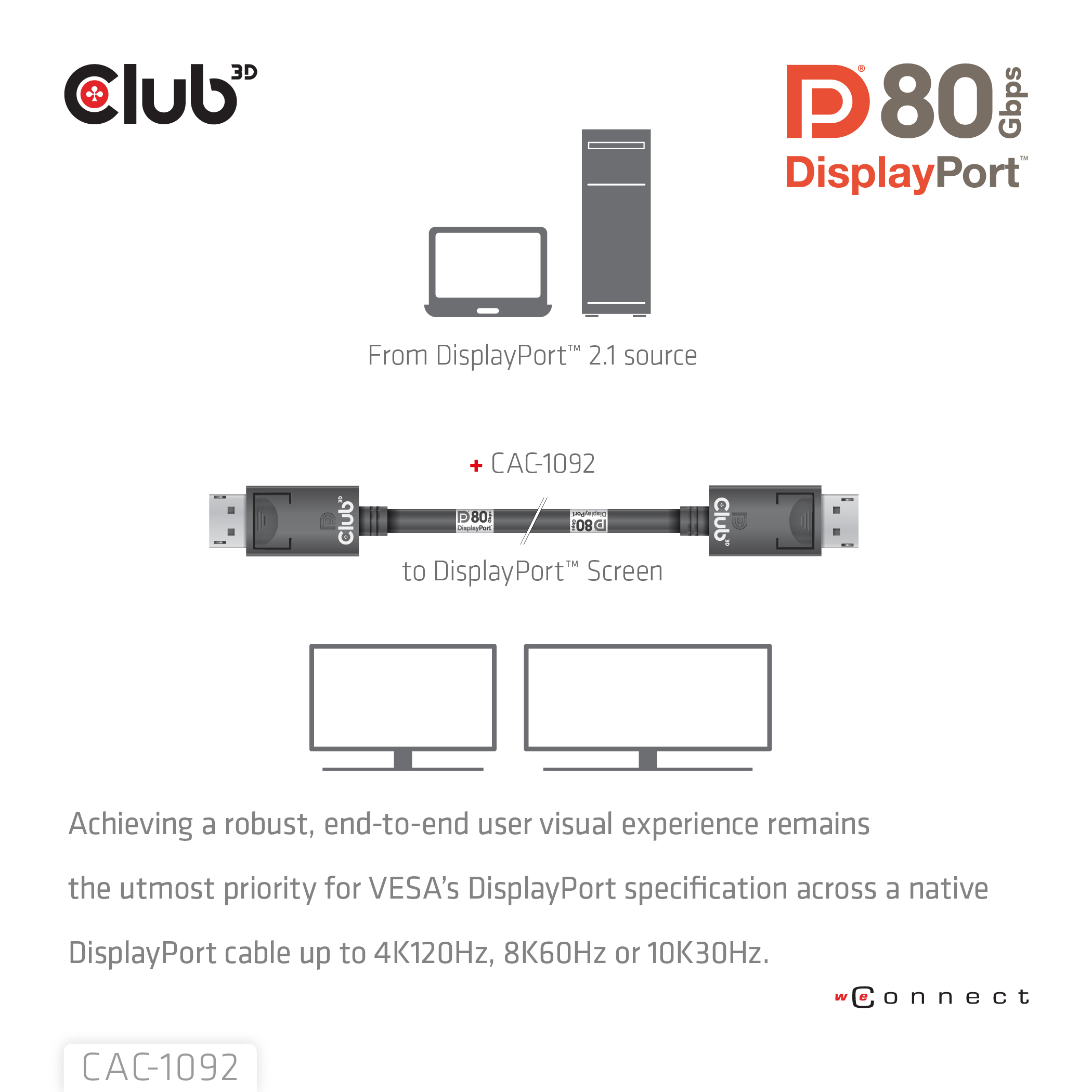 Club3D DP-Kabel 2.1 DP80 zertifiziert 1,6m 10K/8K/4K St/St retail