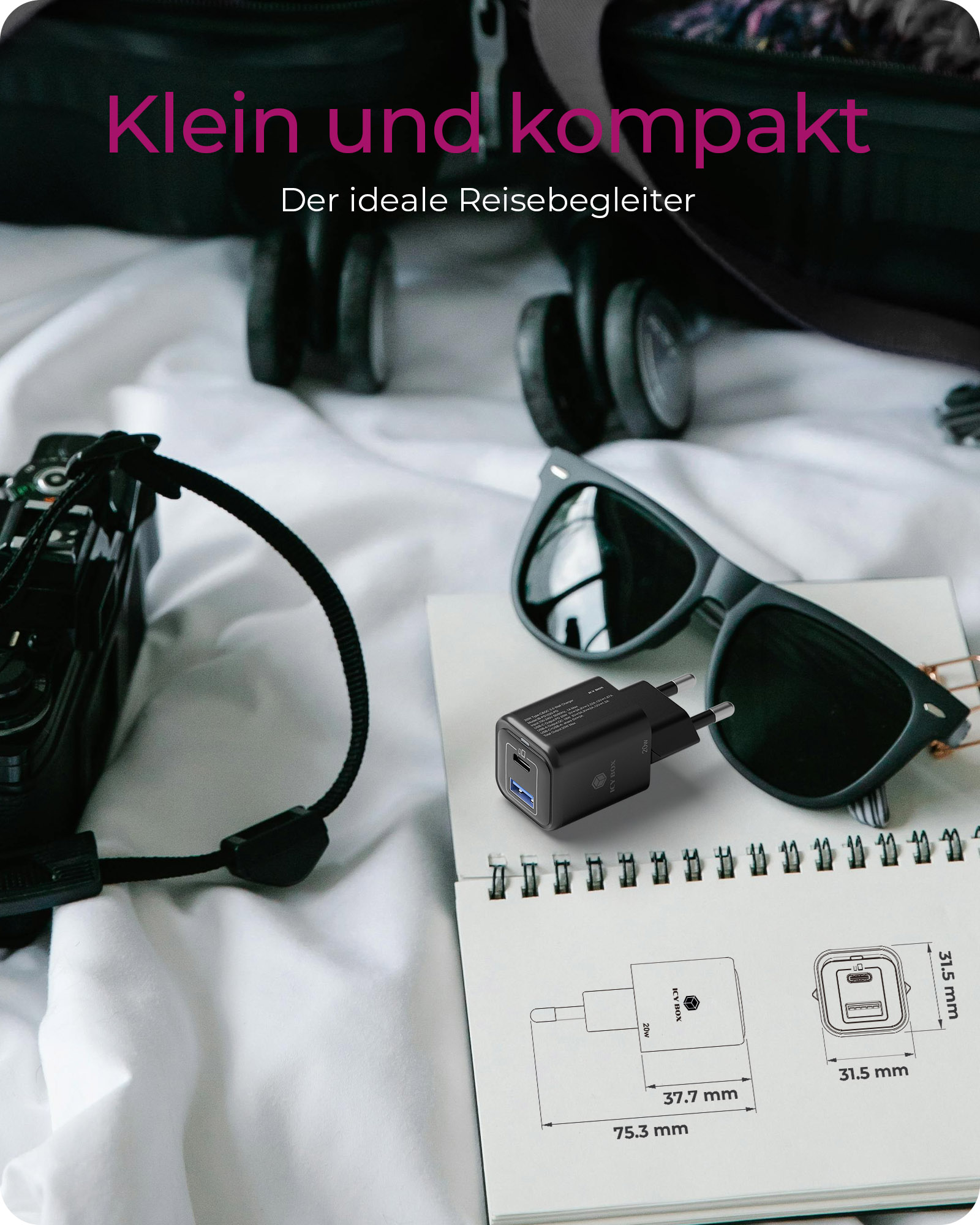 2-Port USB 20W Steckerladegerät IB-PS1020-PD, USB-A + USB-C