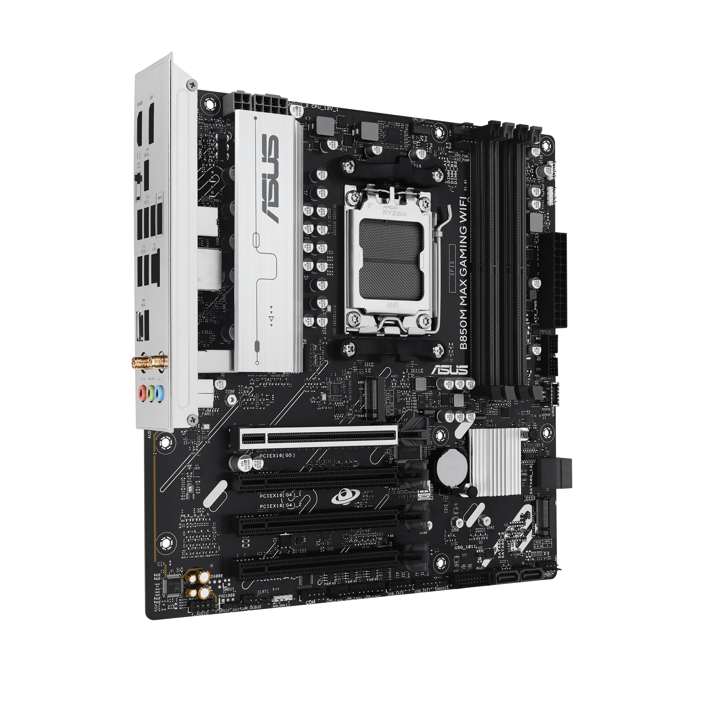 ASUS B850M MAX GAMING WIFI AMD AM5 mATX motherboard 4xDDR5 PCIe 5.0 3xM.2 1xHDMI 1xDisplayPort 4xSATA