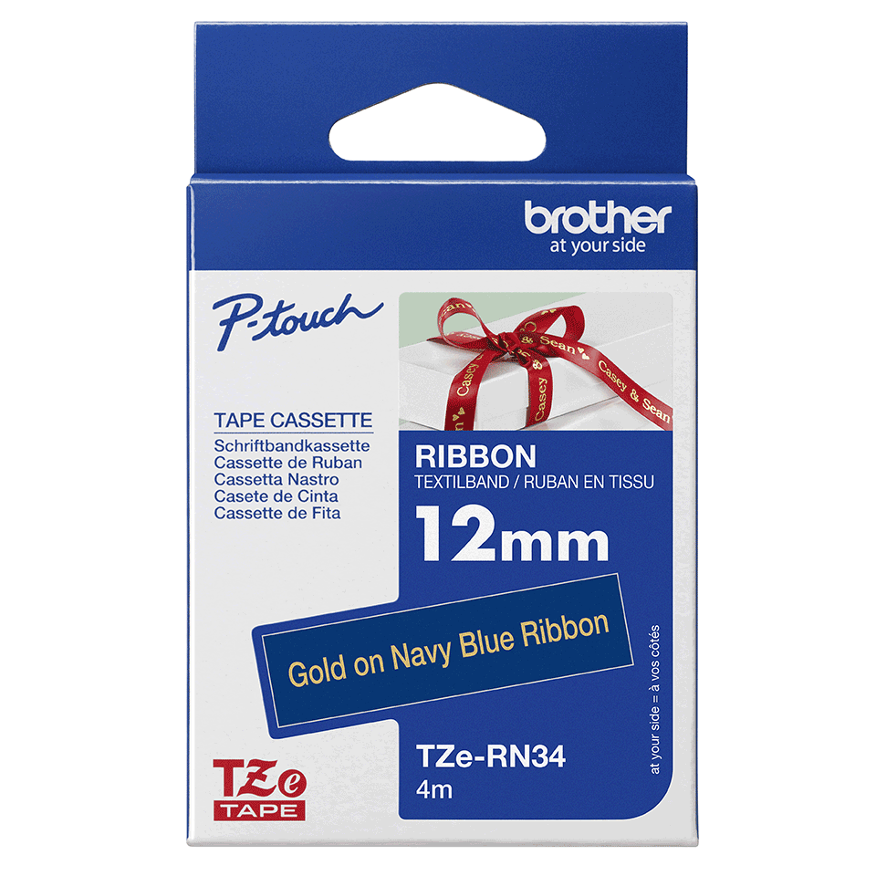 brother Textil-Schriftband TZe-RN34 TZERN34, 12 mm, gold auf blau, 1 St.