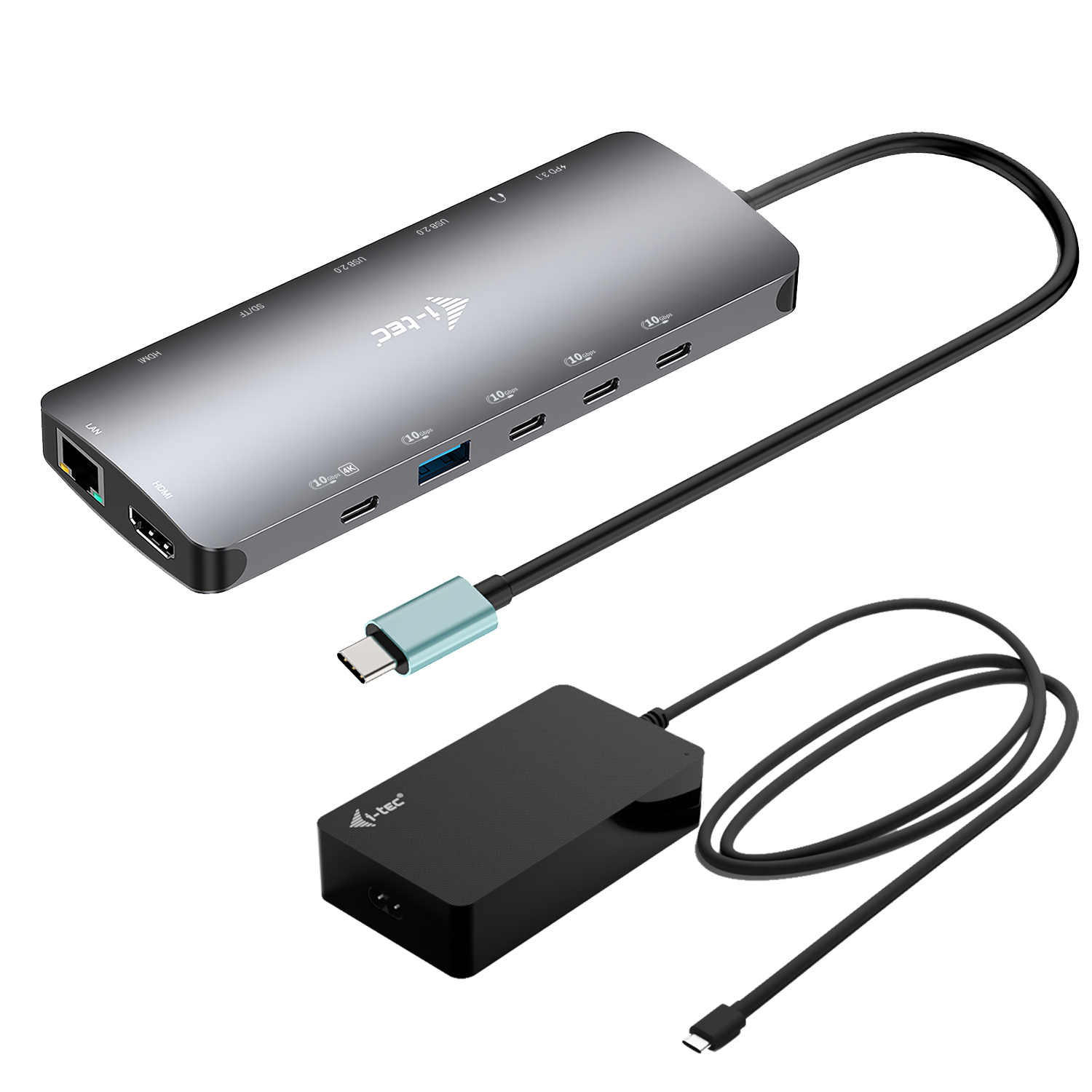 I-TEC USB-C Metal NanoDock 2xHDMI 1xUSB-C Video 1xGLAN 1xAudio/Mic 1xSD/microSD 1xUSB 3.2 3xUSB-C 3.2 Gen2 2xUSB 2.0 PD140W+charger
