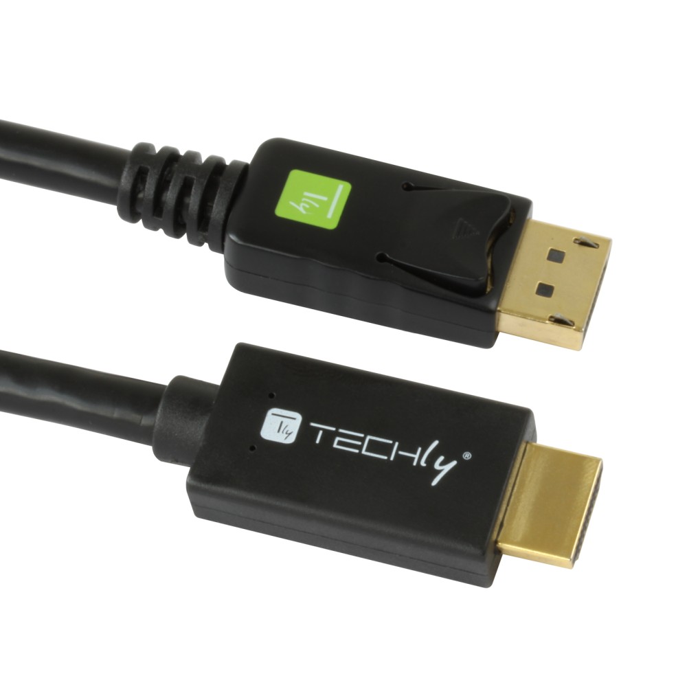 TECHLY Konverterkabel DisplayPort 1.2 auf HDMI schwarz 2m konvertiert das DisplayPort Signal in ein HDMI Signal