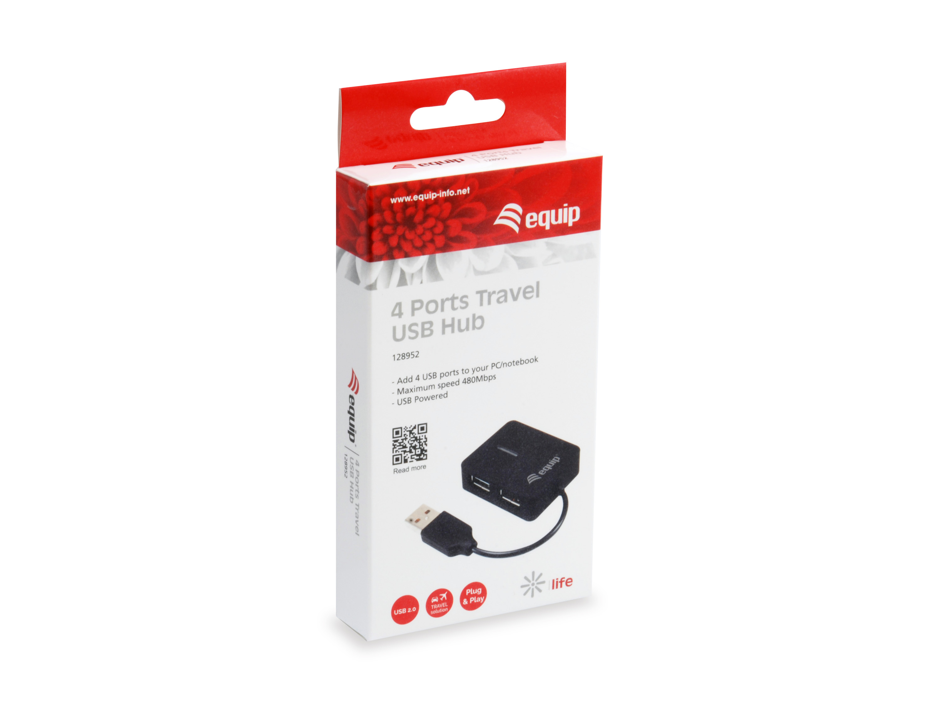 Equip 4-Port USB-A2.0-Hub->4xUSB-A 2.0 Reiseversion 480Mbps