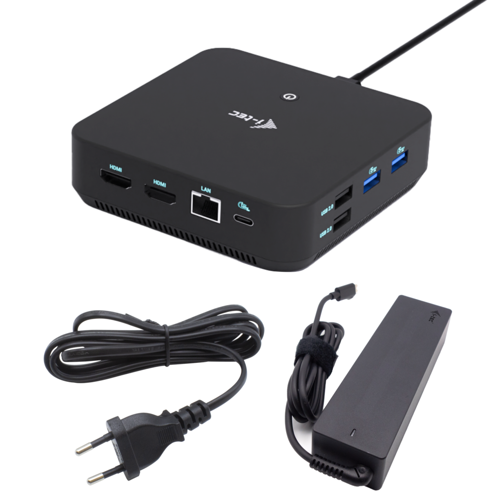 I-TEC USB-C DS 2 x HDMI 1x DP 1x GLAN 1x USB-C 3.2 3x USB-A 3.2 2x USB 2.0 1x 3,5mm Audio/Mic 1x 100W USB-C Power Delivery + Charger