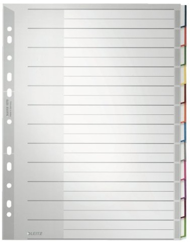LEITZ Ordnerregister DIN A4+ Vollformat, Überbreite blanko grau 12-teilig, 1 Satz