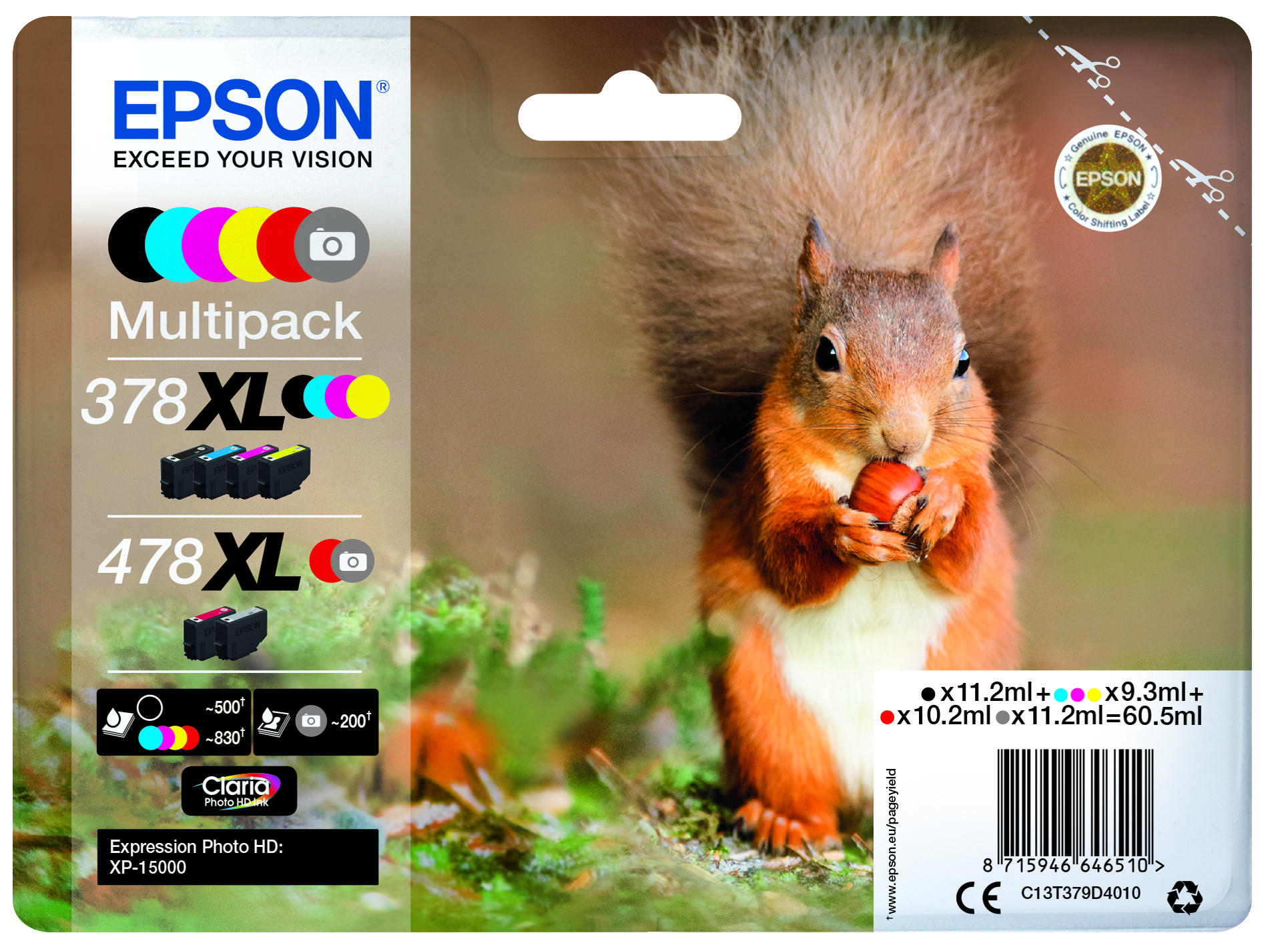 EPSON 378XL/478XL /T379D4 (Eichhörnchen) schwarz, cyan, magenta, gelb, rot, grau Druckerpatronen, 6er-Set