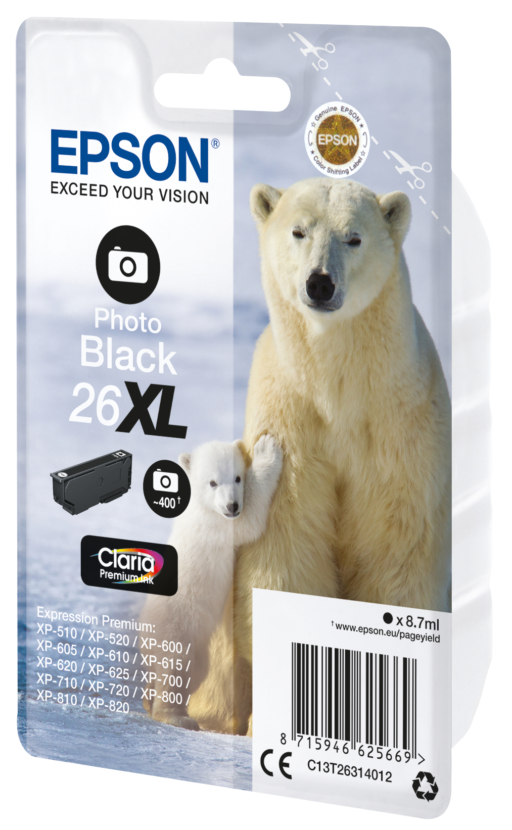 EPSON 5LB 26XL ink cartridge photo black high capacity 8.7ml 400 photos 1-pack blister without alarm