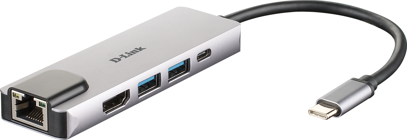 D-LINK DUB-M520 5-In-1 USB-C Hub 2x SuperSpeed USB 3.0 1x 4K HDMI 1x USB-C mit Ladefunktion bis 60W 1x RJ-45