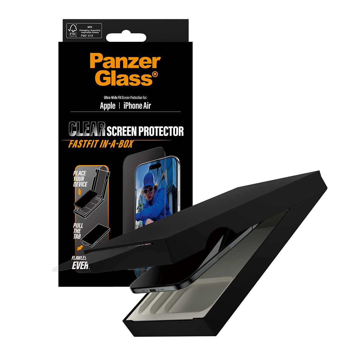 SCREEN PROTECTOR W. BLACK FRAME AIR ULTRA-WIDE FIT W. FASTFIT IN